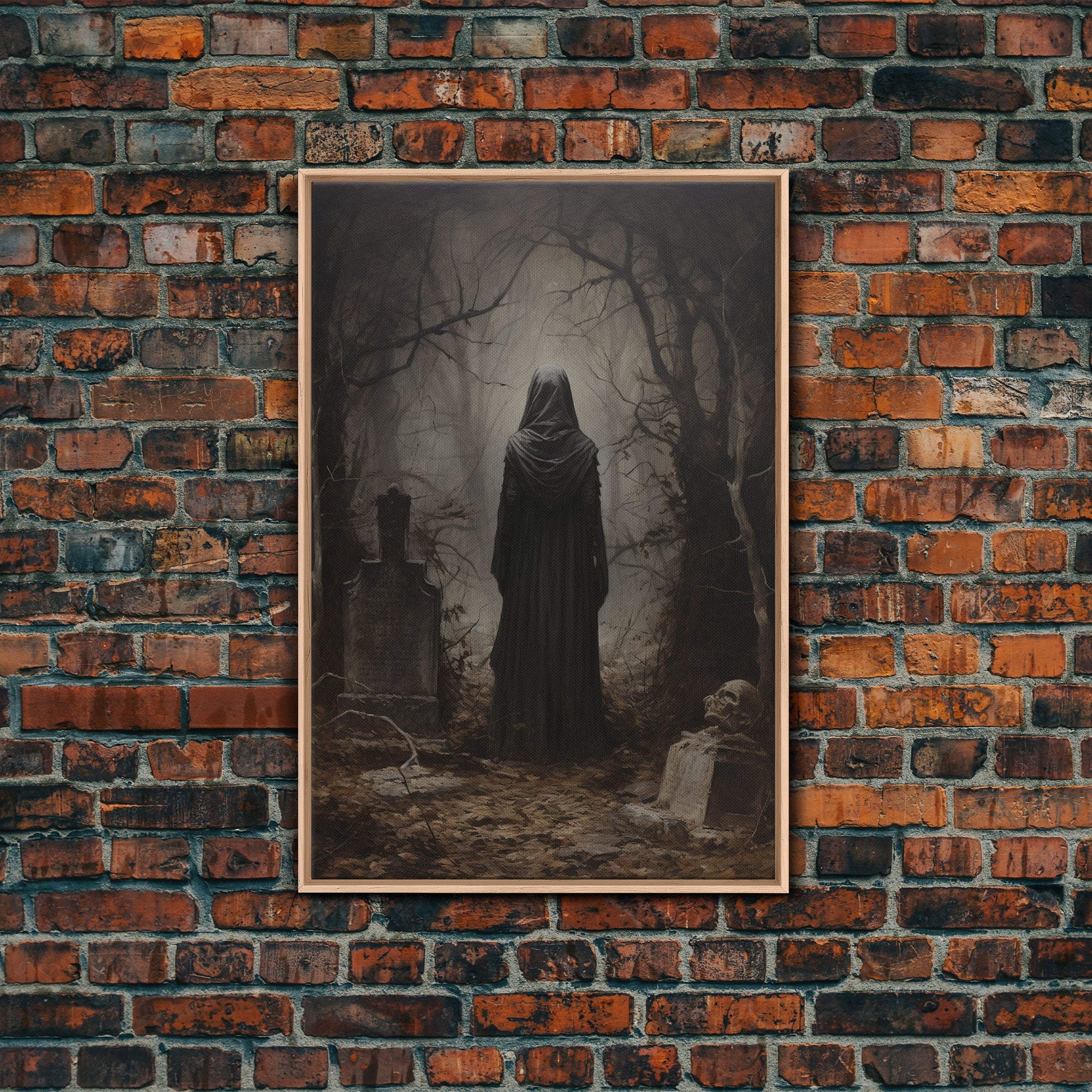 The Witch In The Cemetary, Vintage Halloween Witch Art, Halloween Canvas Printed / Framed Canvas, Witchy Decor, Witchcraft, Dark Academia