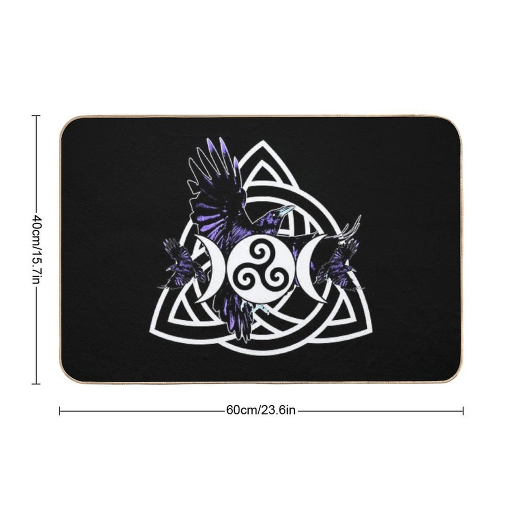 The Morrigan Triple Goddess Raven - Witches Triple Moon with Triquetra Celtic Knot And Triskelion  Pet-Safe Bath Mat