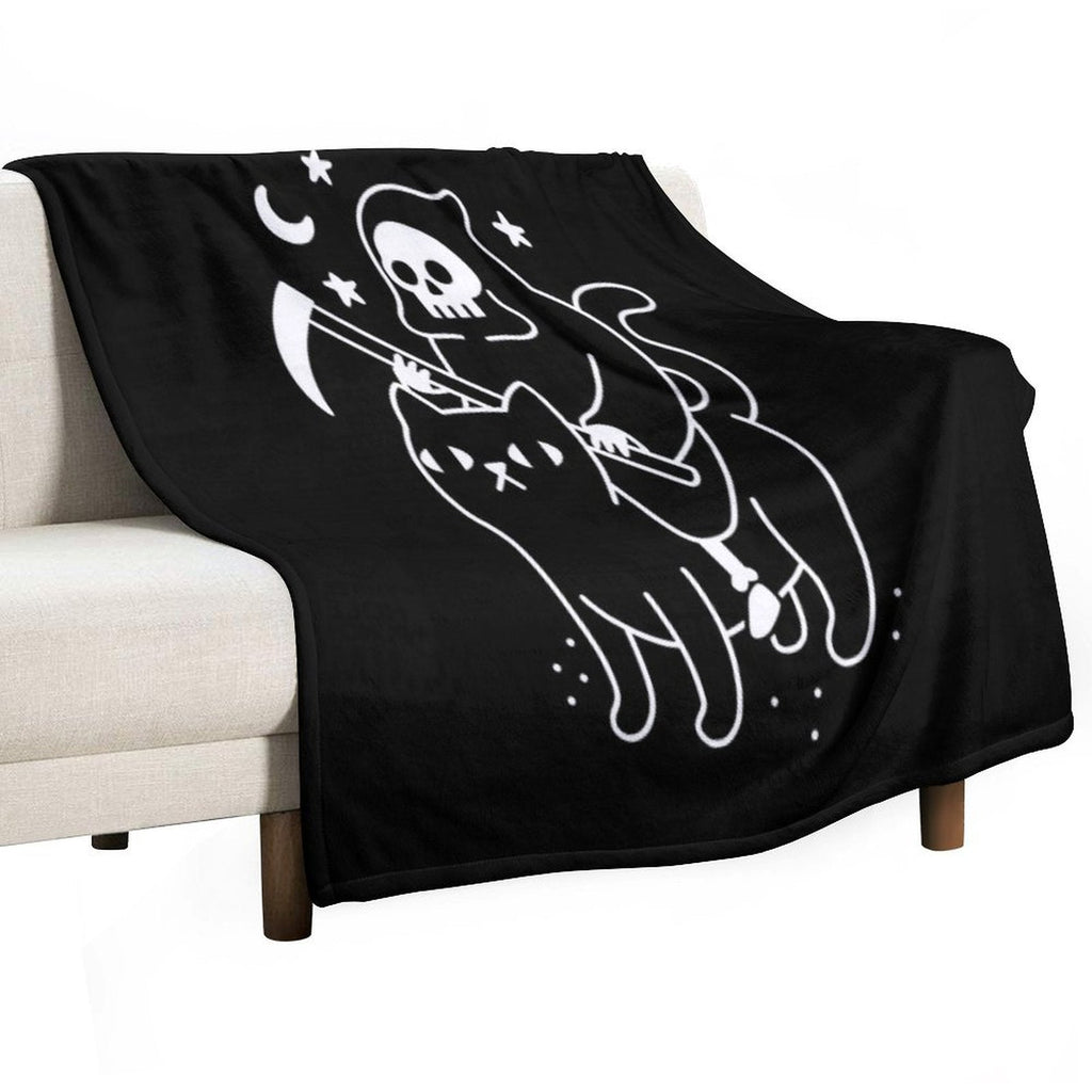 Death Rides A Black Cat Throw Blanket