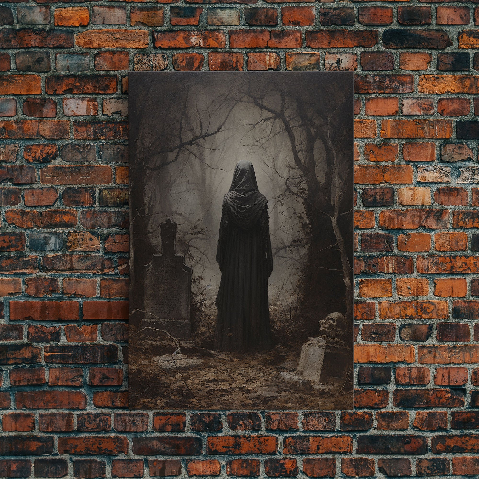 The Witch In The Cemetary, Vintage Halloween Witch Art, Halloween Canvas Printed / Framed Canvas, Witchy Decor, Witchcraft, Dark Academia