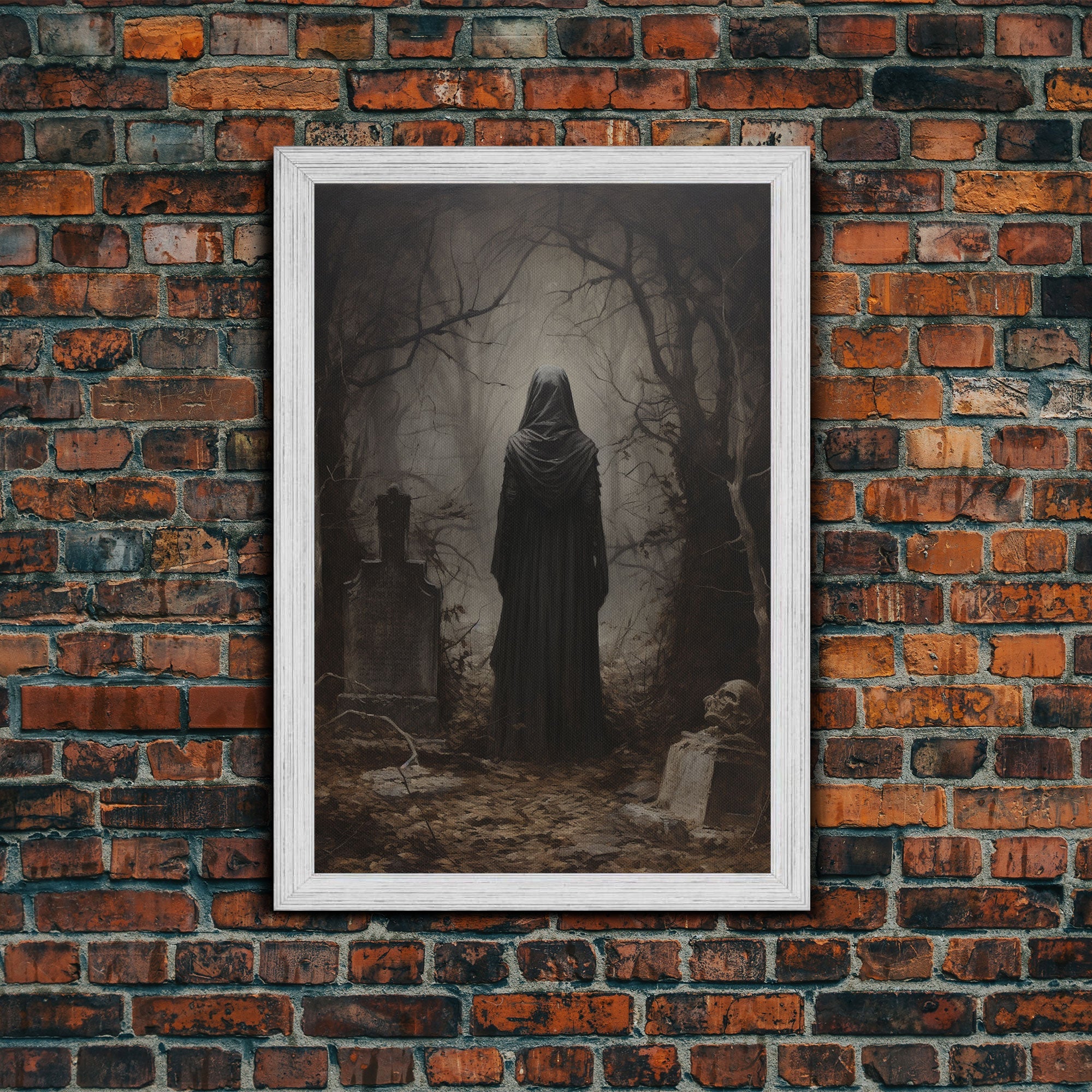 The Witch In The Cemetary, Vintage Halloween Witch Art, Halloween Canvas Printed / Framed Canvas, Witchy Decor, Witchcraft, Dark Academia