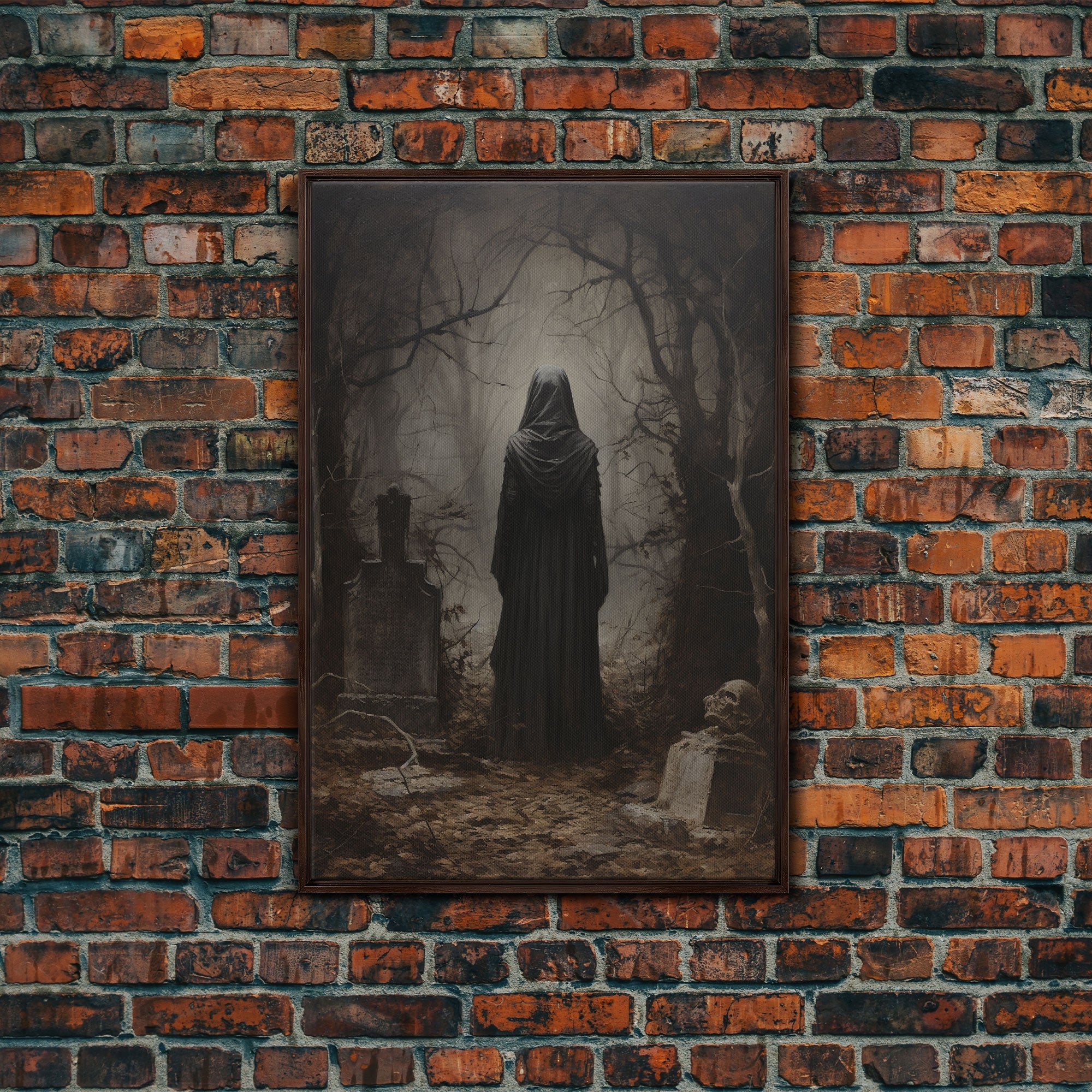The Witch In The Cemetary, Vintage Halloween Witch Art, Halloween Canvas Printed / Framed Canvas, Witchy Decor, Witchcraft, Dark Academia