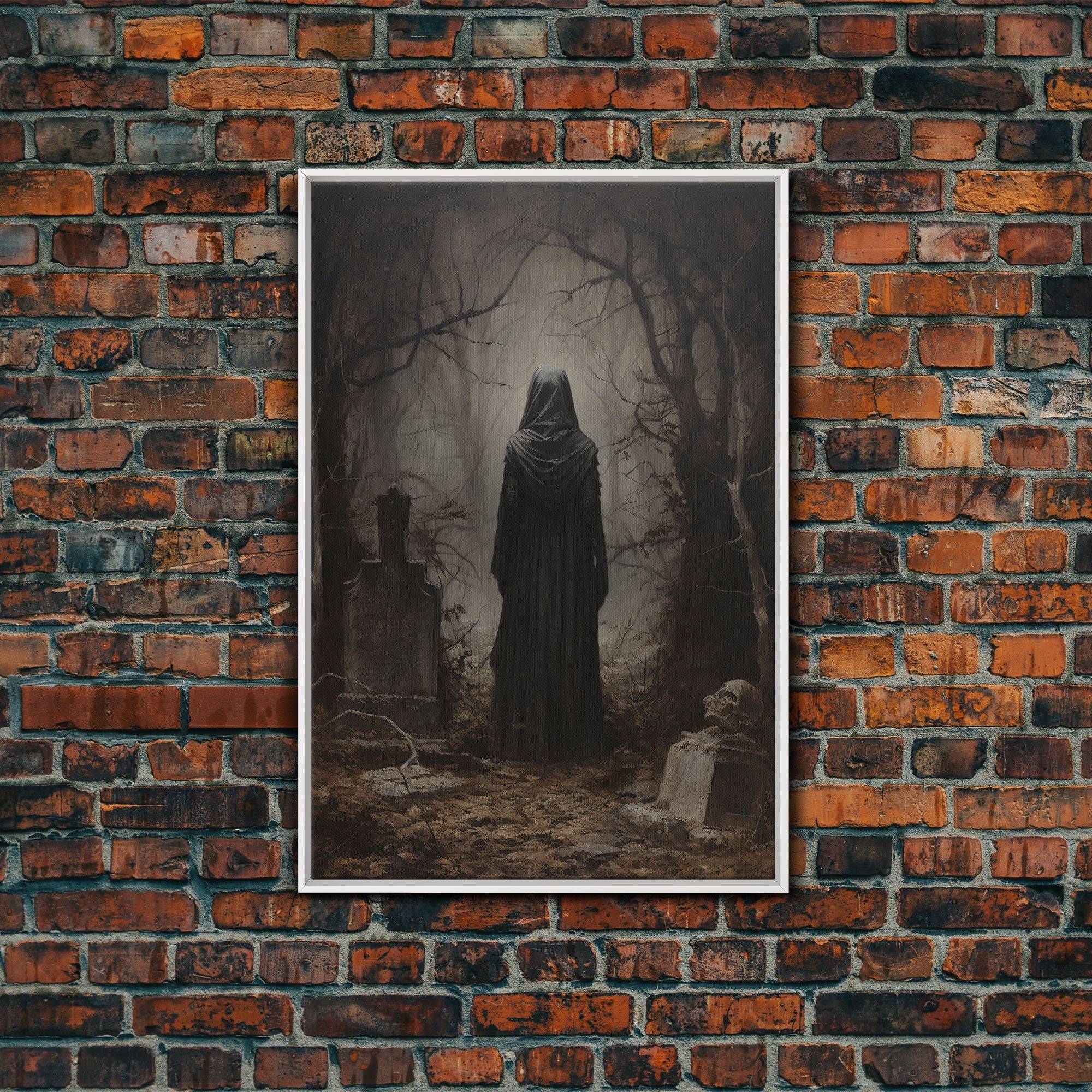 The Witch In The Cemetary, Vintage Halloween Witch Art, Halloween Canvas Printed / Framed Canvas, Witchy Decor, Witchcraft, Dark Academia