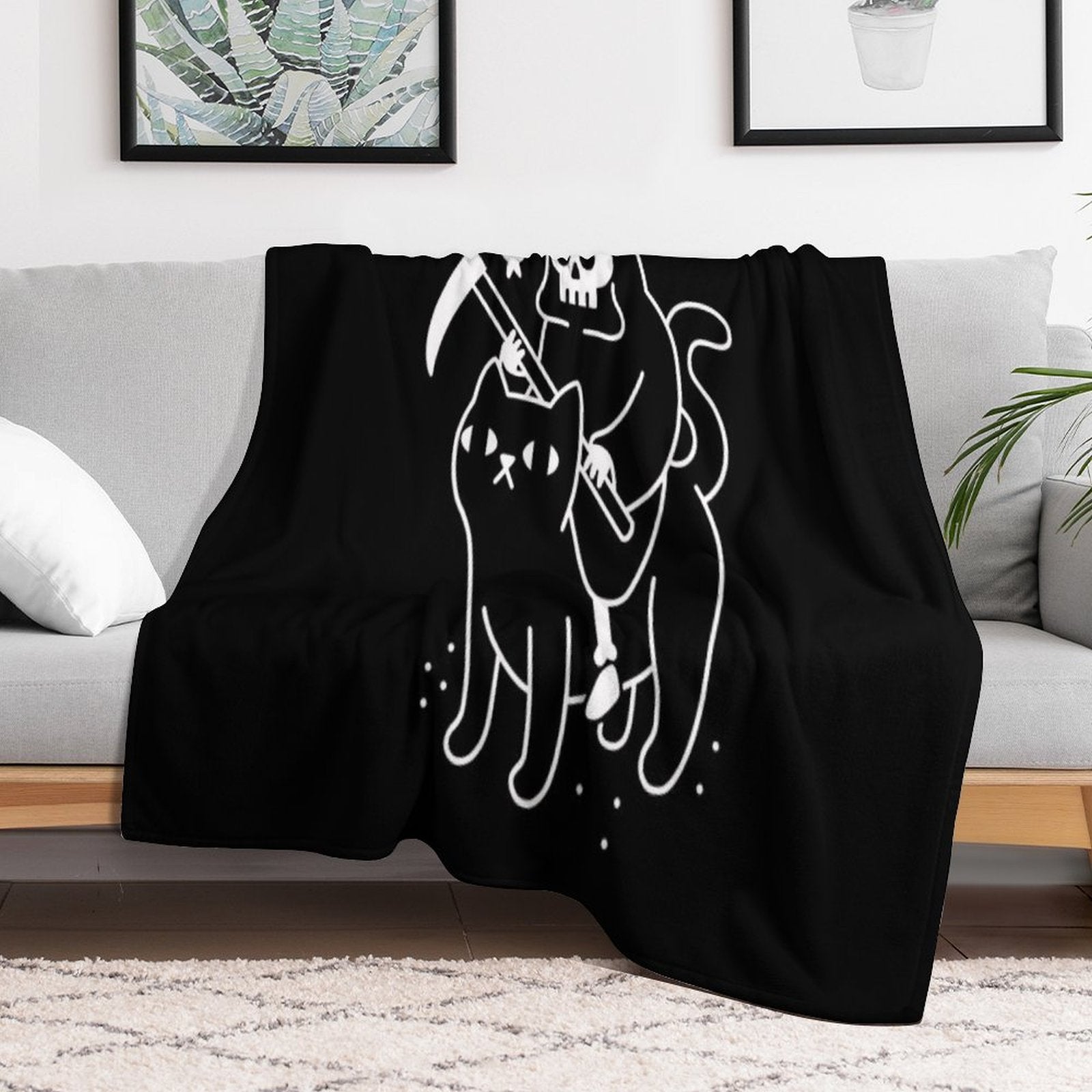 Death Rides A Black Cat Throw Blanket