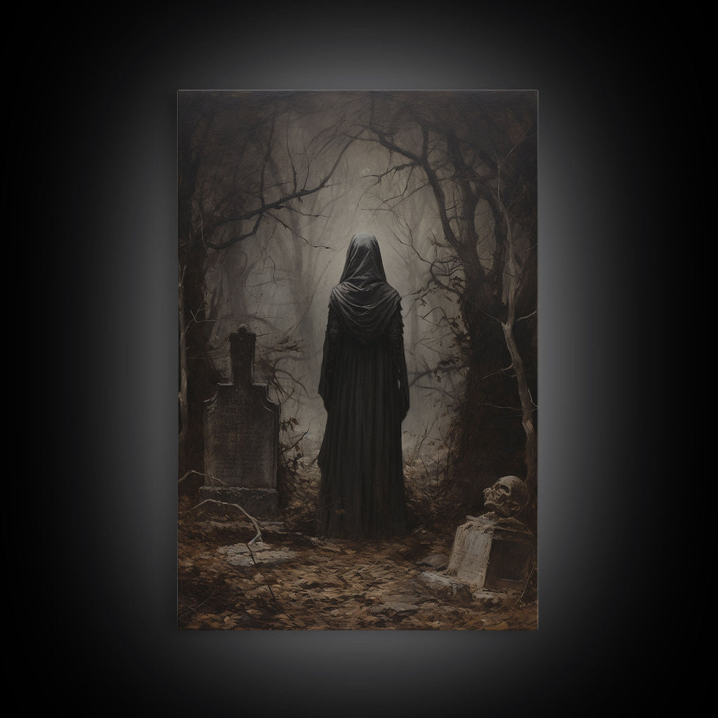 Witch in the Cemetery wall art frame front comparison