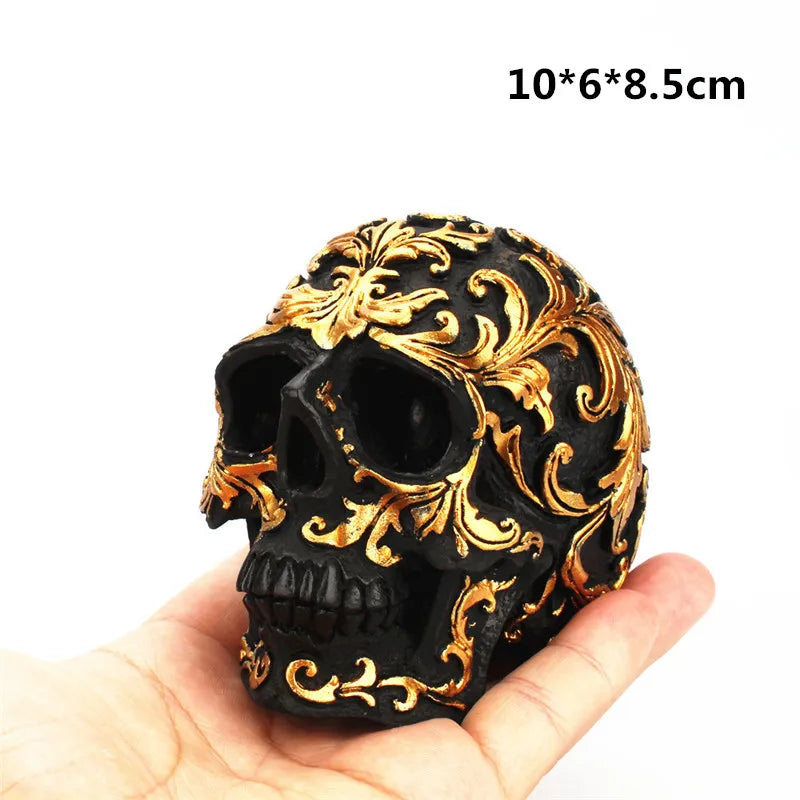 DecorBites™ Golden Skeleton Skull Resin Statue Miniatures for Home Office Decor
