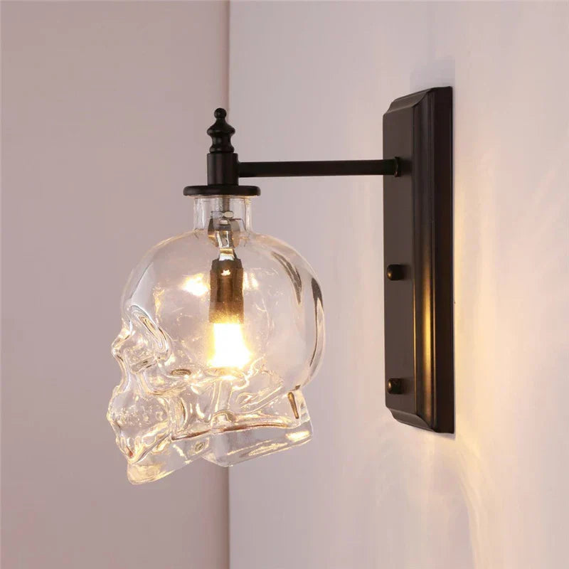 DecorBites™ Glass Skull Wall Sconce: Nordic Industrial Vintage LED Wall Lamp for Living Room & Bedroom.