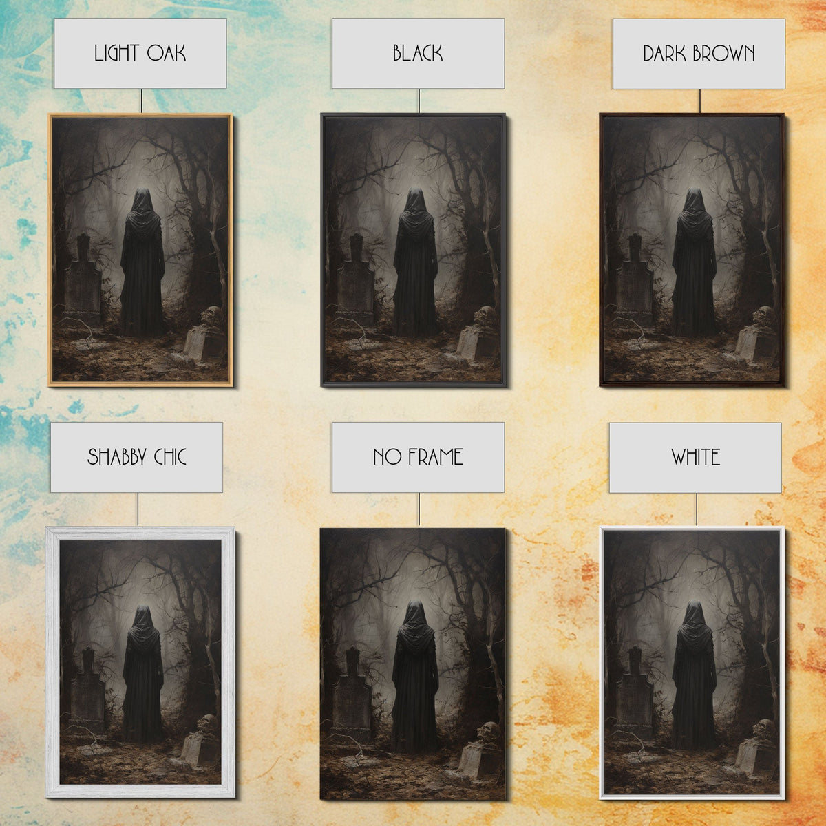 Witch in the Cemetery gothic wall art frame options