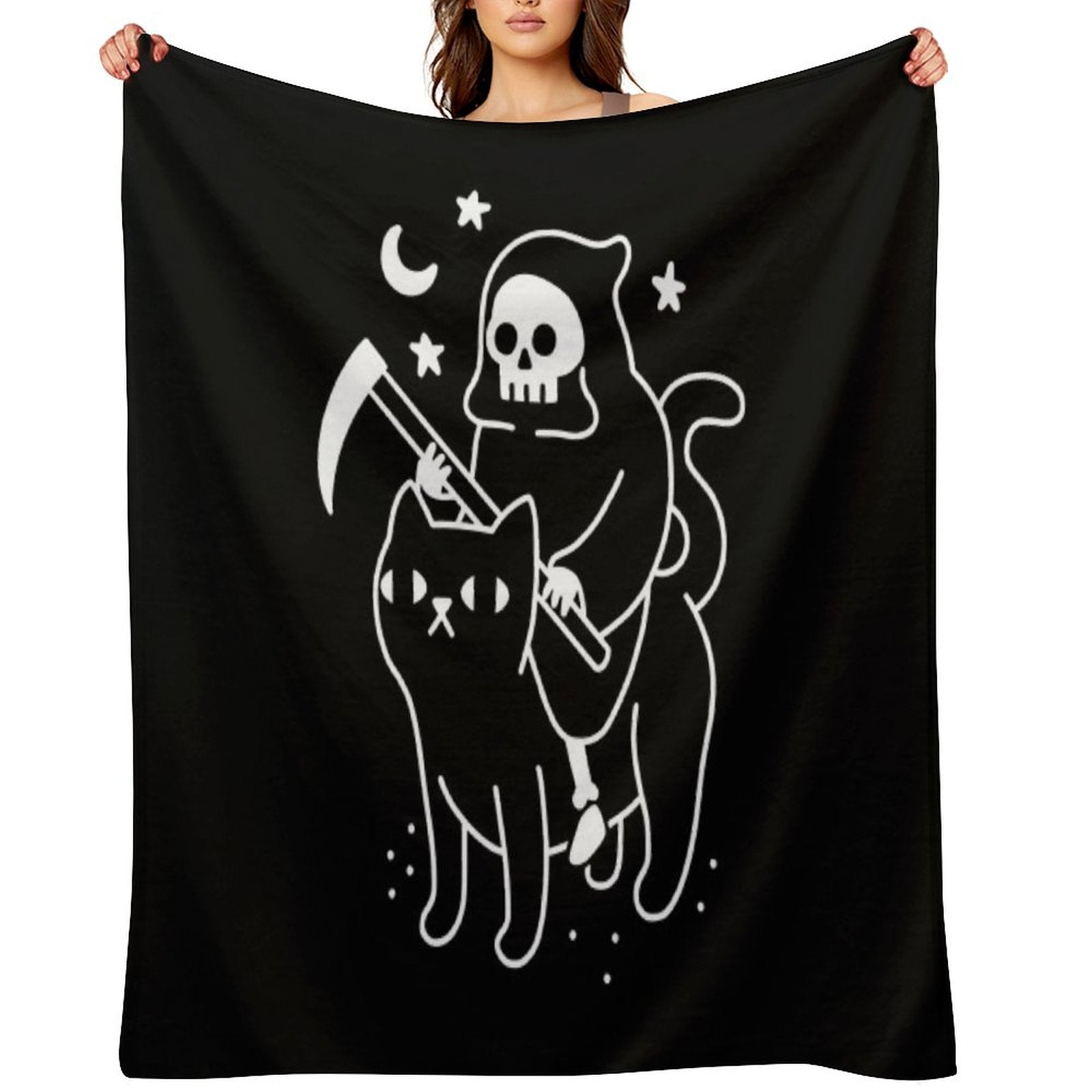 Death Rides A Black Cat Throw Blanket