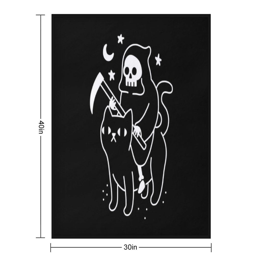 Death Rides A Black Cat Throw Blanket