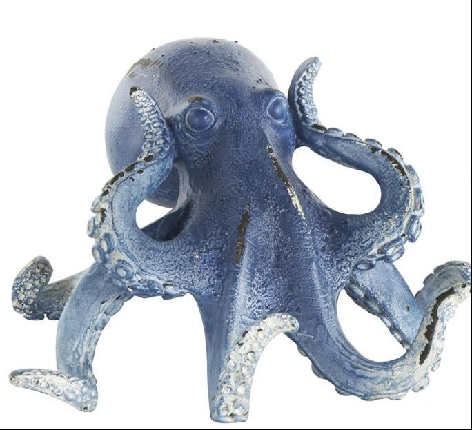 Dark Blue Polystone Octopus Small Distressed Decorative Sculpture