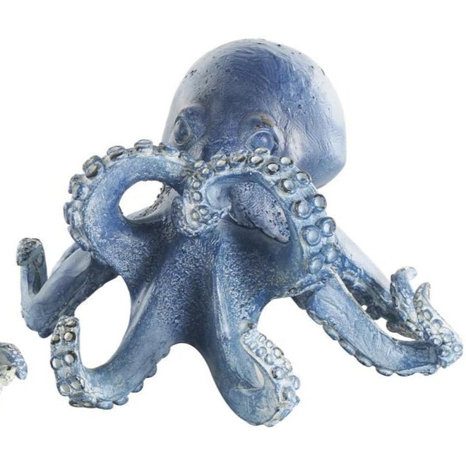Dark Blue Polystone Octopus Small Distressed Decorative Sculpture