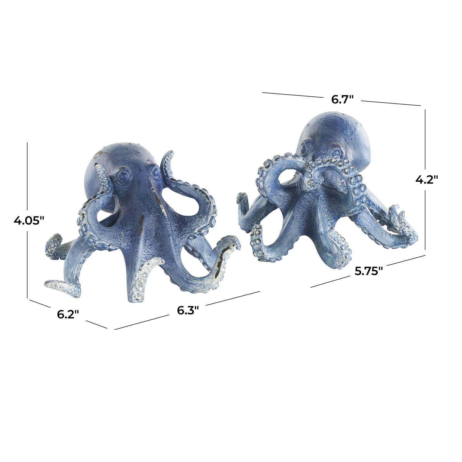 Dark Blue Polystone Octopus Small Distressed Decorative Sculpture