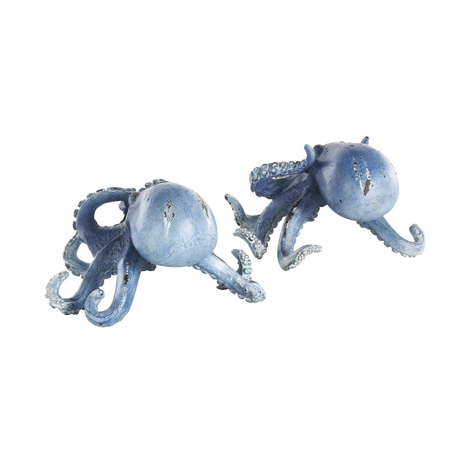 Dark Blue Polystone Octopus Small Distressed Decorative Sculpture