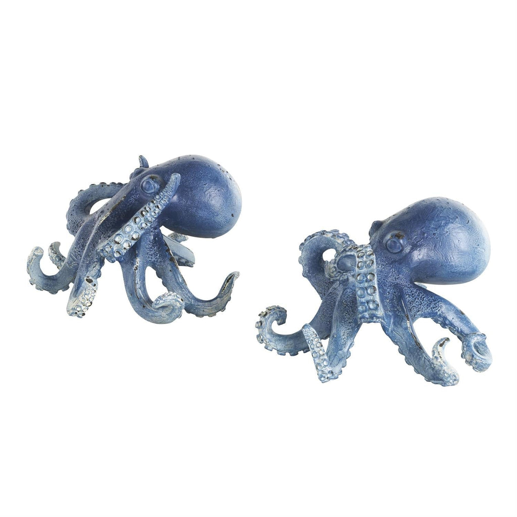 Dark Blue Polystone Octopus Small Distressed Decorative Sculpture
