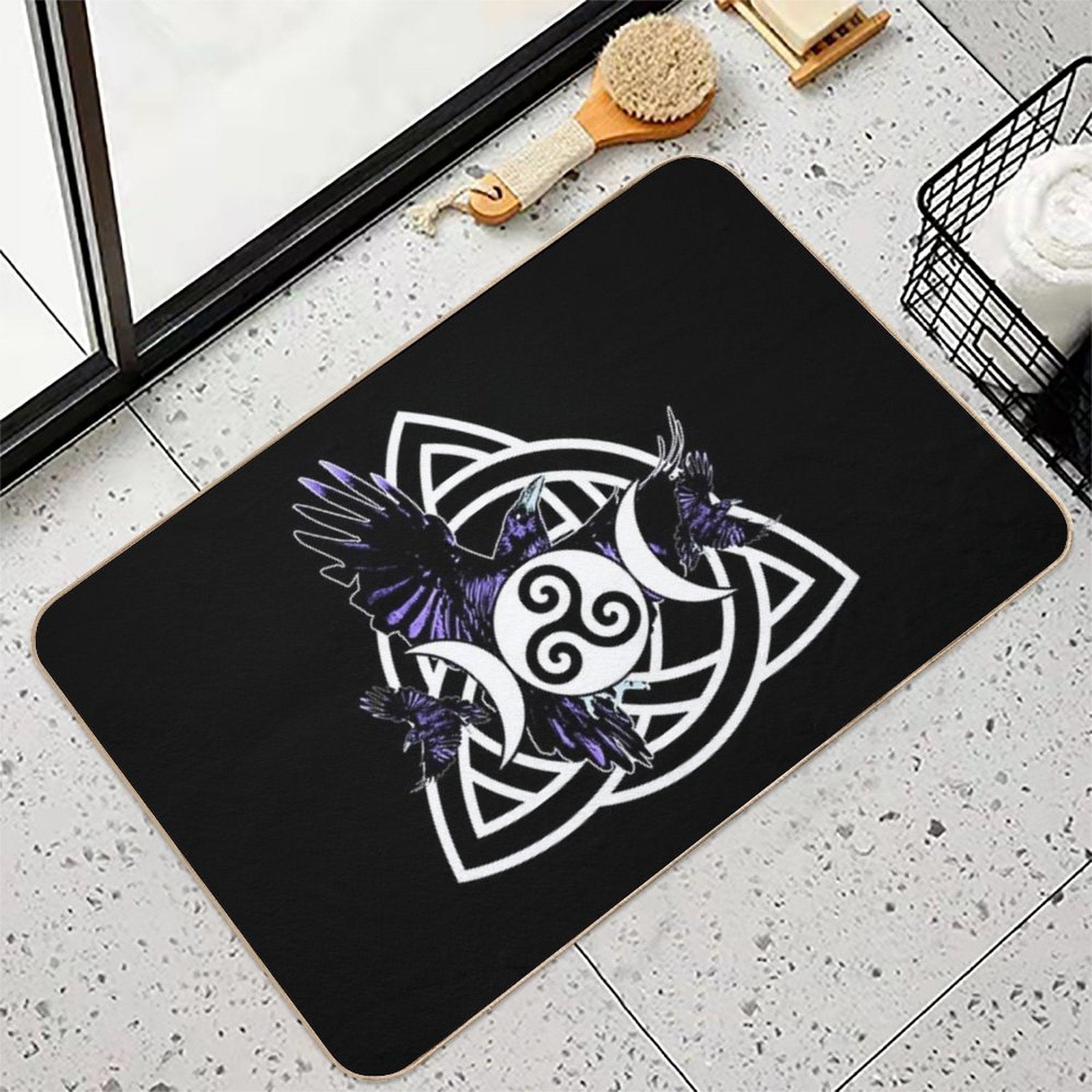 The Morrigan Triple Goddess Raven - Witches Triple Moon with Triquetra Celtic Knot And Triskelion  Pet-Safe Bath Mat