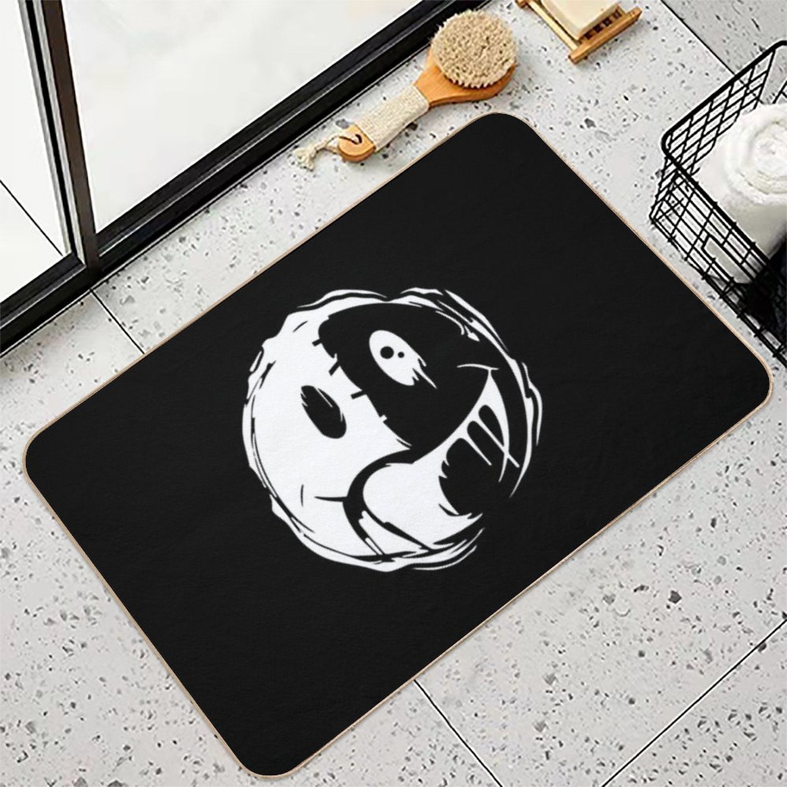 SmileySad Face – Emo Punk Split Mood Design  Absorbent Bath Mat