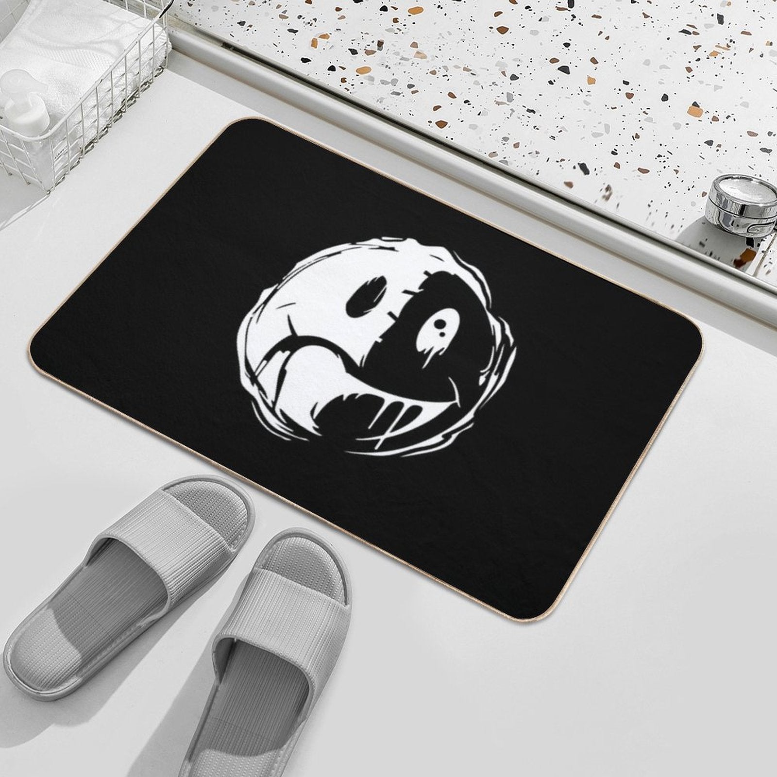 SmileySad Face – Emo Punk Split Mood Design  Absorbent Bath Mat