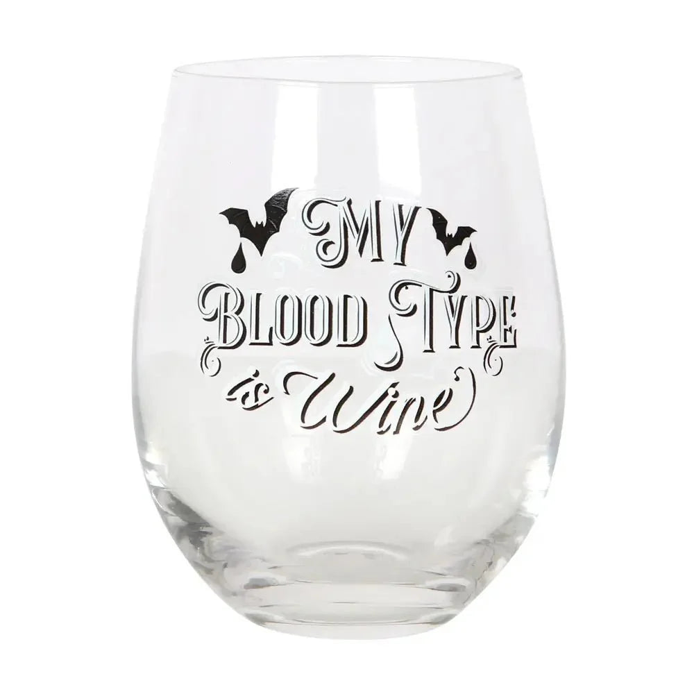 My Blood Type Is Wine Stemless Gothic Vampire Wine Glass